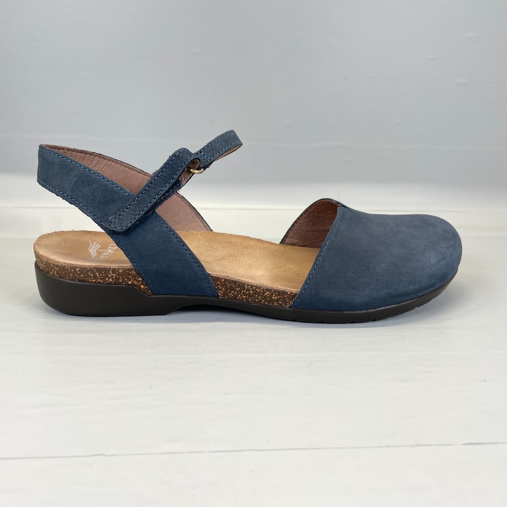 Dansko Rowan Slingback Sandals Womens Size 39 US 8.5 Blue Leather Wedge Comfort